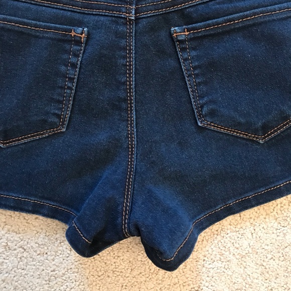 Rue 21 High Waist Denim Shorts Womens Size 3 Button Fly Stretch Dark Wash - Picture 11 of 12